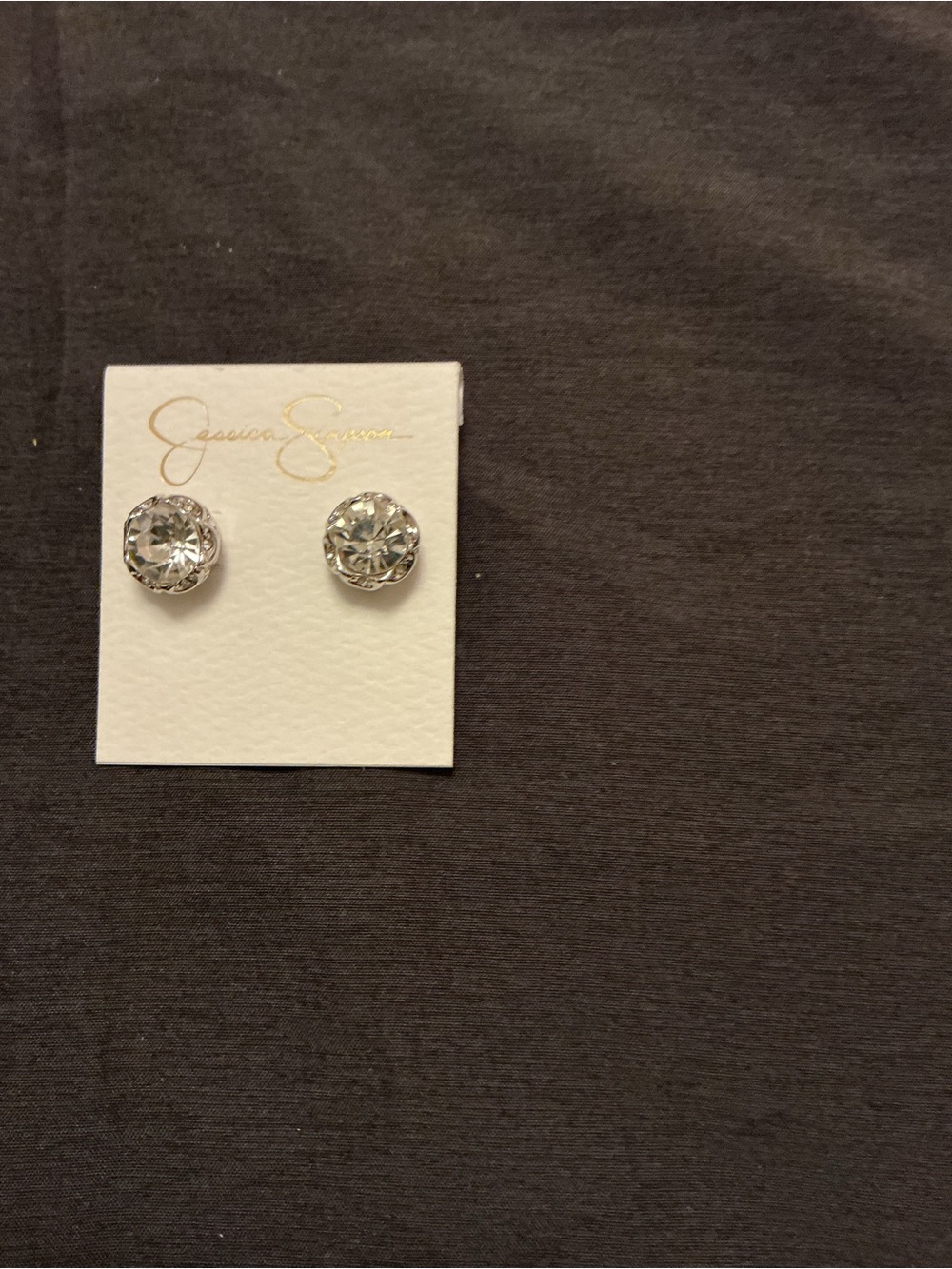 Jessica Simpson Clear Crystal Stud Earrings - Silver